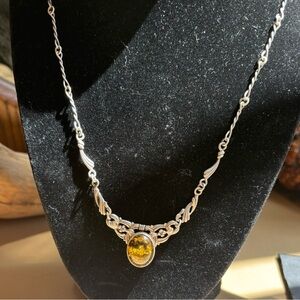 Green Amber antique silver set